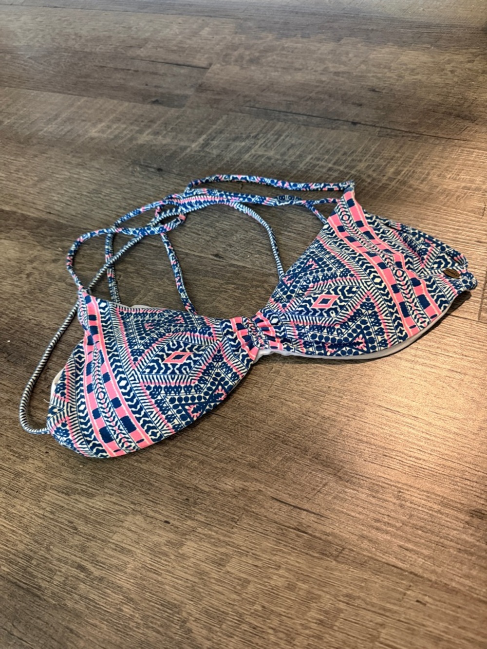 O'Neill White Triangle Bikini Top with Navy and Pink Trim